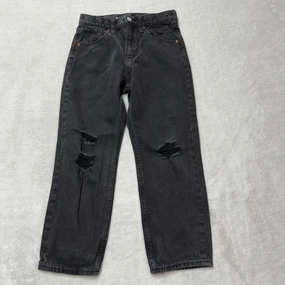 Old Navy Kids Slouchy Straight High Rise Distressed Black Jeans Tough 10